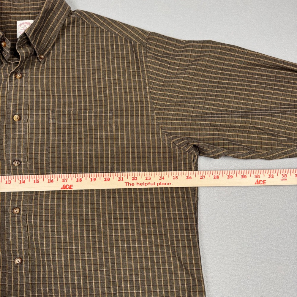 Brooks Brothers 346 Mens XL Brown Plaid Cotton Wool Flannel Button Down Shirt - Picture 6 of 8